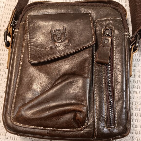 Bull Captain men's or unisex brown leather crossbody bag - Picture 3 of 16